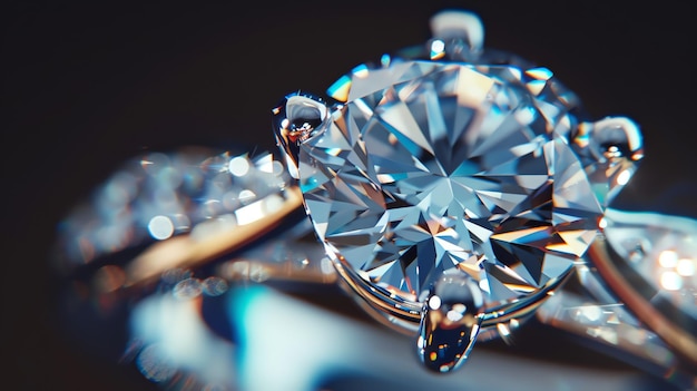 Closeup of a beautiful diamond ring with a round cut diamond and pave  diamonds on the band | Premium AI-जनरेटेड इमेज